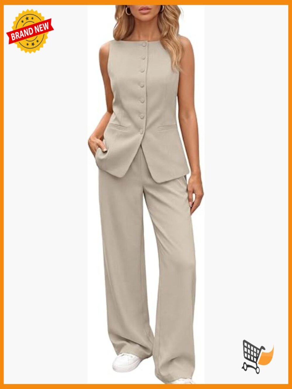Sleeveless Blazer Wide Leg Pant Set Business Casual Suit